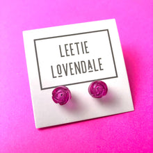 Load image into Gallery viewer, Hot Pink Carved Lucite Rose Stud Earrings