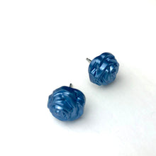 Load image into Gallery viewer, Midnight Blue Pearl Rose Button Stud Earrings