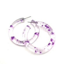 Load image into Gallery viewer, Purple &amp; Clear Confetti Hoop Earrings - 1.75"