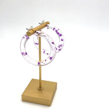 Load image into Gallery viewer, Purple &amp; Clear Confetti Hoop Earrings - 1.75"