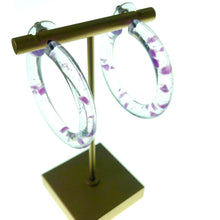 Load image into Gallery viewer, Purple &amp; Clear Confetti Hoop Earrings - 1.75"