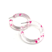 Load image into Gallery viewer, Pink &amp; Clear Confetti Hoop Earrings - 1.75"