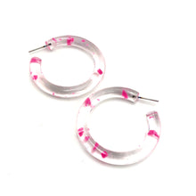 Load image into Gallery viewer, Pink &amp; Clear Confetti Hoop Earrings - 1.75"