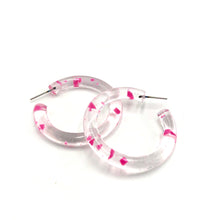 Load image into Gallery viewer, Pink &amp; Clear Confetti Hoop Earrings - 1.75"