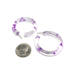 Load image into Gallery viewer, Purple &amp; Clear Confetti Hoop Earrings - 1.75"