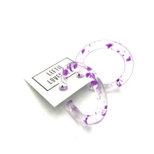 Load image into Gallery viewer, Purple &amp; Clear Confetti Hoop Earrings - 1.75"