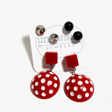 Load image into Gallery viewer, Red Black and White Retro Stud Earrings | Pin Up Girl Emergency Earring Kit