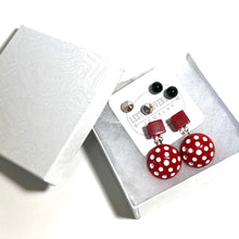 Load image into Gallery viewer, Red Black and White Retro Stud Earrings | Pin Up Girl Emergency Earring Kit