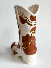 Load image into Gallery viewer, Monogrammed Cow Print Cowboy Boot Vase
