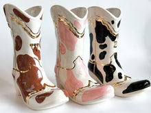 Load image into Gallery viewer, Monogrammed Cow Print Cowboy Boot Vase