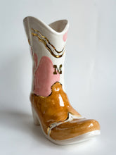 Load image into Gallery viewer, Monogrammed Two Tone Cow Print Cowboy Boot Vase