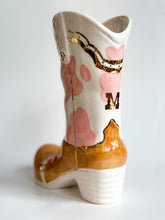 Load image into Gallery viewer, Monogrammed Two Tone Cow Print Cowboy Boot Vase