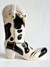 Load image into Gallery viewer, Cow Print Cowboy Boot Vase