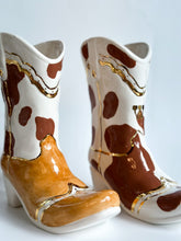 Load image into Gallery viewer, Cow Print Cowboy Boot Vase