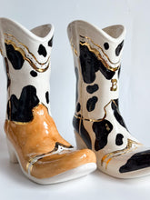 Load image into Gallery viewer, Monogrammed Cow Print Cowboy Boot Vase