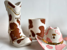 Load image into Gallery viewer, Cow Print Cowboy Boot Vase