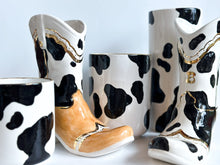 Load image into Gallery viewer, Two Tone Cow Print Cowboy Boot Vase