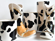 Load image into Gallery viewer, Cow Print Cowboy Boot Vase