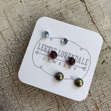 Load image into Gallery viewer, Tiny Bling &amp; Pearls Studs Set | Green Pearl Amethyst &amp; Ice Blue