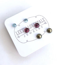 Load image into Gallery viewer, Tiny Bling &amp; Pearls Studs Set | Green Pearl Amethyst &amp; Ice Blue