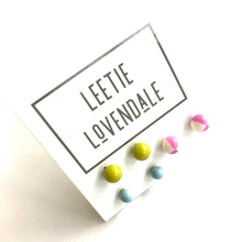 Load image into Gallery viewer, Lavender Chartreuse &amp; Gray Blue Tiny Stud Earrings Set