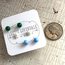 Load image into Gallery viewer, White Daisy Green &amp; Turquoise Tiny Studs Earrings Set