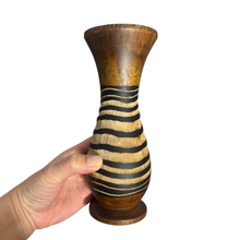 Load image into Gallery viewer, Tall Handcrafted Mango Wood Vase Tribal Pattern