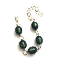 Load image into Gallery viewer, Forest Green Moonglow &amp; Gold Bubble Stations Bracelet