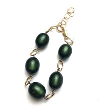 Load image into Gallery viewer, Forest Green Moonglow &amp; Gold Bubble Stations Bracelet
