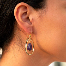 Load image into Gallery viewer, Inline Purple Jade Drop Golden Earrings