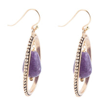 Load image into Gallery viewer, Inline Purple Jade Drop Golden Earrings