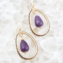 Load image into Gallery viewer, Inline Purple Jade Drop Golden Earrings