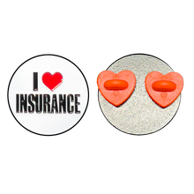 Load image into Gallery viewer, GL15-008 I LOVE INSURANCE Agent Lapel Pin with heart shaped pin clasps Flo Progressive