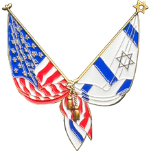 Load image into Gallery viewer, EL4-014 Israel and American Flag Israeli Jewish support Pin 2 inch with dual pin posts