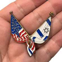 Load image into Gallery viewer, EL4-014 Israel and American Flag Israeli Jewish support Pin 2 inch with dual pin posts