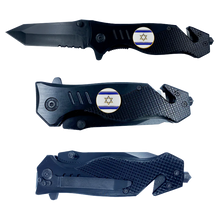 Load image into Gallery viewer, Israeli Defense Forces IDF Israel Flag 3-in-1 Military Tactical Rescue knife tool with Seatbelt Cutter, Steel Serrated Blade, Glass Breaker