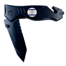 Load image into Gallery viewer, Israeli Defense Forces IDF Israel Flag 3-in-1 Military Tactical Rescue knife tool with Seatbelt Cutter, Steel Serrated Blade, Glass Breaker