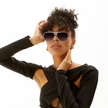 Load image into Gallery viewer, Ivy Luxe - Clear Black Tangle-Free Round Aviator Sunglasses
