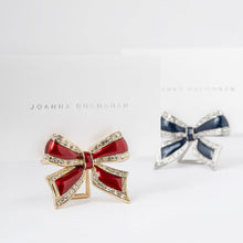 Load image into Gallery viewer, Enamel bow placecard holders, red, set of four