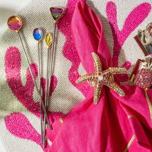 Load image into Gallery viewer, Gold trim linen dinner napkins, bright pink, set of two