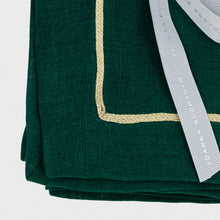 Load image into Gallery viewer, Gold trim dinner napkins, hunter green, set of two