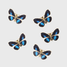 Load image into Gallery viewer, Painterly butterfly mini clips, blue, set of five