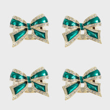 Load image into Gallery viewer, Enamel bow skinny napkin rings, green, set of four