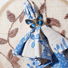 Load image into Gallery viewer, Painterly butterfly napkin rings, blue, set of four