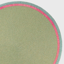 Load image into Gallery viewer, Bright stripe hand beaded placemat, seafoam with pink