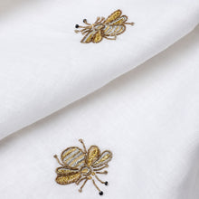 Load image into Gallery viewer, Embroidered golden bee tablecloth, white