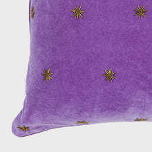 Load image into Gallery viewer, Embroidered star pillow, amethyst cotton velvet