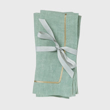 Load image into Gallery viewer, Gold trim dinner napkins, seafoam, set of two