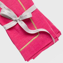 Load image into Gallery viewer, Gold trim linen dinner napkins, bright pink, set of two