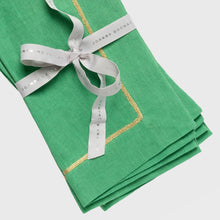 Load image into Gallery viewer, Gold trim linen dinner napkin,  grass green, set of two